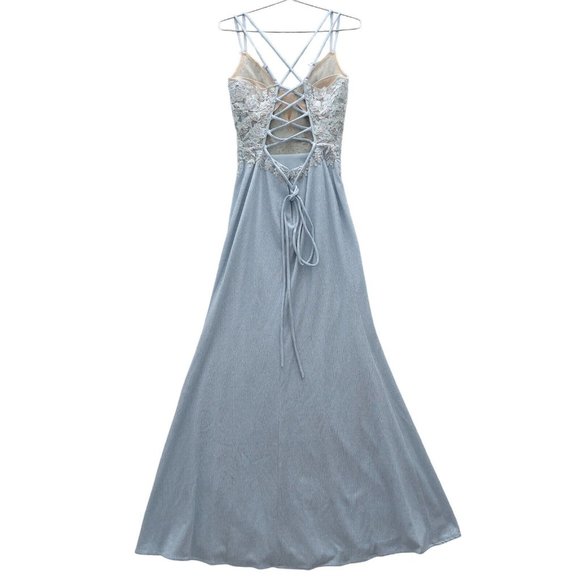 NEW XSCAPE 4366X Long Glitter Embroidered Gown Dress Size 6 Blue.Silver NWT 0074 - Picture 2 of 14